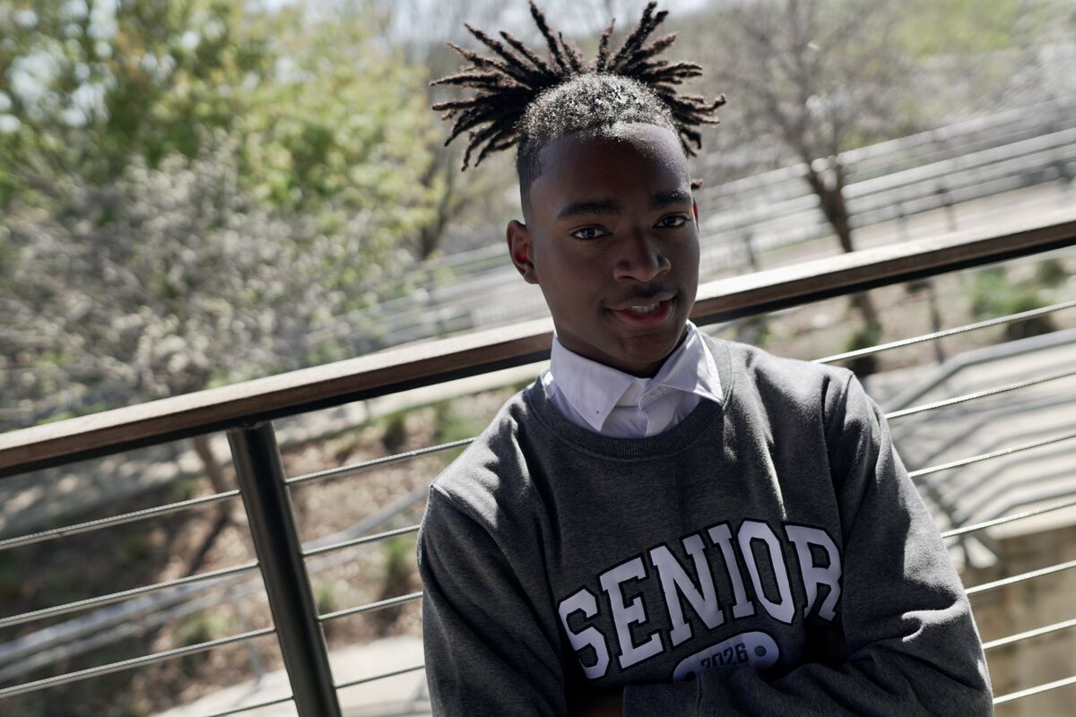 Senior portrait of Jalen Jackson with strong natural light